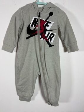 Jordan Kids Grey Hooded One-Piece with Black and Red Logo